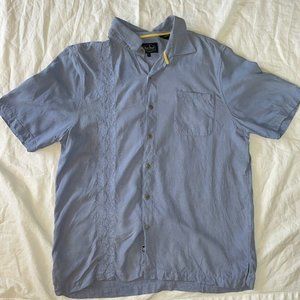 NAT NAST SILK CAMP SHIRT -L- Light BLUE EMBROIDERED SOFT RETRO FIT